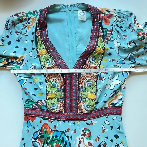 ANTHROPOLOGIE Akemi + Kin Karmina Sky Blue Beaded Dress with Pockets Size 2 - Picture 12 of 14